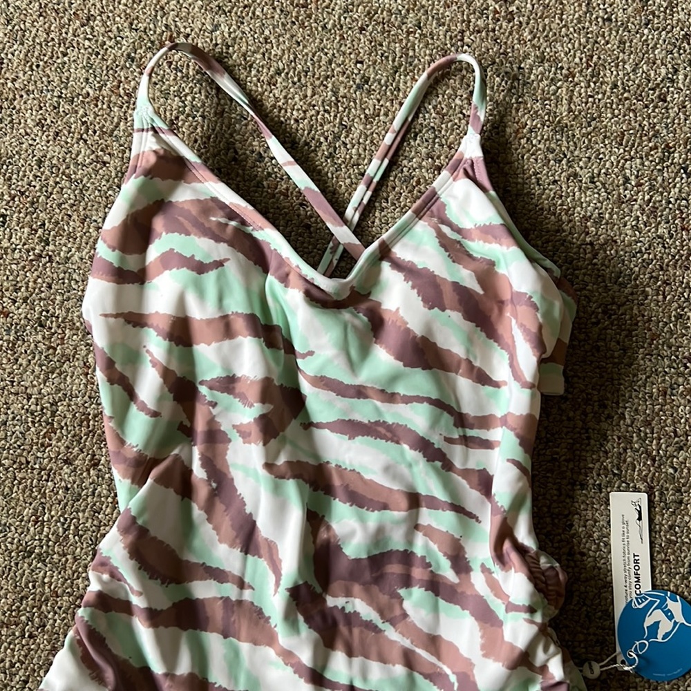 Mint/mauve one piece bathing suit